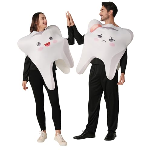 KalcyKizz 2-teiliges Erwachsenenkostüm für Paare, Zahn, Halloween, Gruppenkostüme, Weiss/opulenter Garten, Einheitsgr��e von KalcyKizz