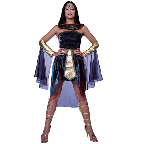 KalcyKizz Ägyptisches Kleopatra-Kostüm für Damen, Erwachsenengröße, inklusive Kopfbedeckung, Kragen, Kleid, Gürtel und Ärmeln (L) von KalcyKizz