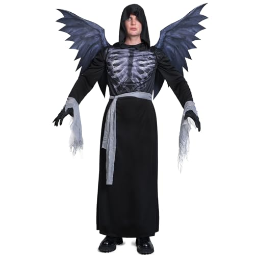KalcyKizz Dark Angel Reaper Costume with Wings Black Hooded Robe Halloween Costumes von KalcyKizz