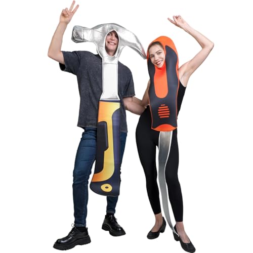 KalcyKizz Worker Tools Halloween-Kostüm für Erwachsene, Paar-Kostüme, Hammer und Schraubendreher, Paar-Kostüme, Einheitsgr��e von KalcyKizz