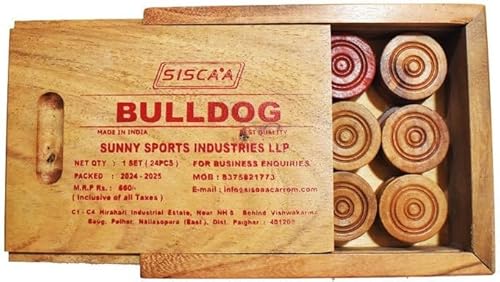 Carrom Münzen aus Holz, 24 Stück, mit Aufkleber (Bulldogge) von Kalindri Sports