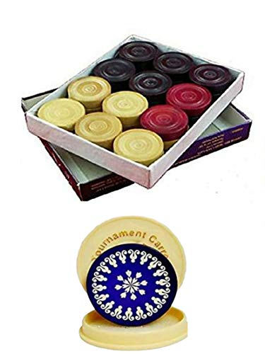 Kalindri Sports Carrom Zubehör Set - Hochfertige Münzen und Striker (Holz, Turnieraufkleber) von Kalindri Sports