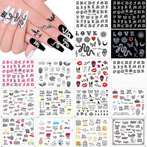 Kalolary 16 Bögen 3D-Aufkleber für Nägel, Nail Art Sticker, Schlange DIY Nagelaufkleber, Tipps Dekoration, selbstklebend, Wassertransfer-Aufkleber für die Dekoration von Kalolary