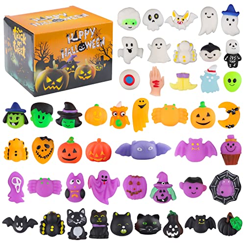 Kalolary 48 Stück Halloween Matschige Spielzeuge, Mochi Squeeze Gefälligkeiten Süße Kürbis Spinne Geist Squishies Goody Bags Filler Geschenke für Halloween Party Favors Supplies Stressabbau Spielzeug von Kalolary