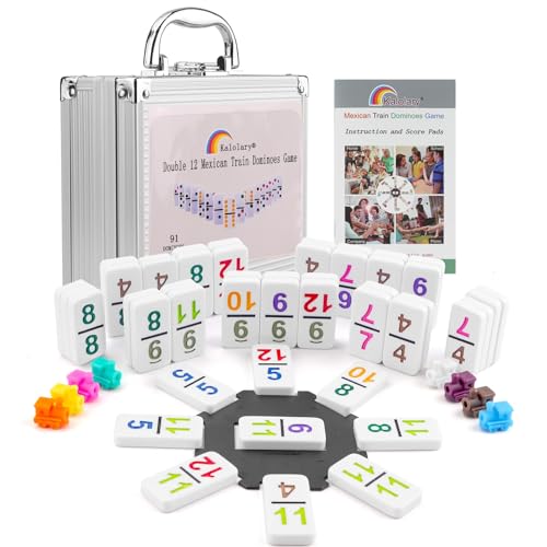 Kalolary Double 12 Mexican Train Dominoes, 91 Tiles Number Dominoes Games in einem Aluminiumkoffer mit 9 Trains Instruction Booklet Score Pads Octagon Shape Hub Family Party Tischspiel (Numbers Style) Kalolary Double 12 Mexican Train Dominoes, 91 Tiles Number Dominoes Games in einem Aluminiumkoffer mit 9 Trains Instruction Booklet Score Pads Octagon Shape Hub Family Party Tischspiel (Numbers Style) von Kalolary