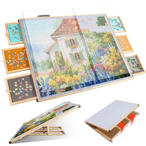 Kalolary Puzzle-Brett, 2000 Teile Verstellbares Faltbares Rutschfestes Puzzlebrett mit 6 Schubladen und 2 Staubschutzmatte, Tragbarer Puzzlebrett mit Griff für Maximalen Puzzlespaß Kalolary Puzzle-Brett, 2000 Teile Verstellbares Faltbares Rutschfestes Puzzlebrett mit 6 Schubladen und 2 Staubschutzmatte, Tragbarer Puzzlebrett mit Griff für Maximalen Puzzlespaß von Kalolary