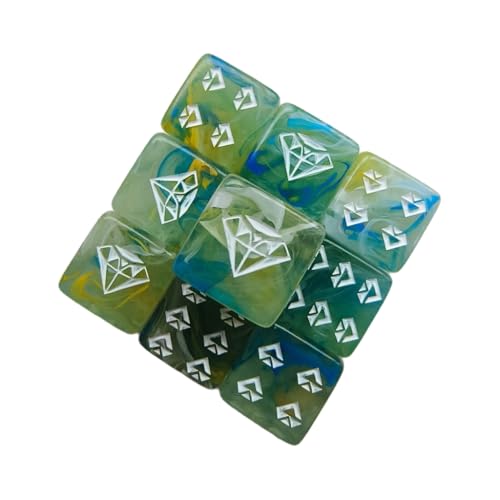10 Stück Acryl-Würfel, 6-seitig, runde Ecken, Schmuckmuster, Rollenspiel-Würfel von Kalttoy