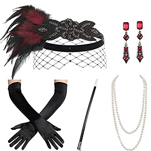 Kalttoy Flapper-Zubehör für Damen, Party-Kostüm, Stirnband, Halskette, Ohrringe, Handschuhe, Halter für Cocktail-Party, Abschlussball Kalttoy Flapper-Zubehör für Damen, Party-Kostüm, Stirnband, Halskette, Ohrringe, Handschuhe, Halter für Cocktail-Party, Abschlussball von Kalttoy