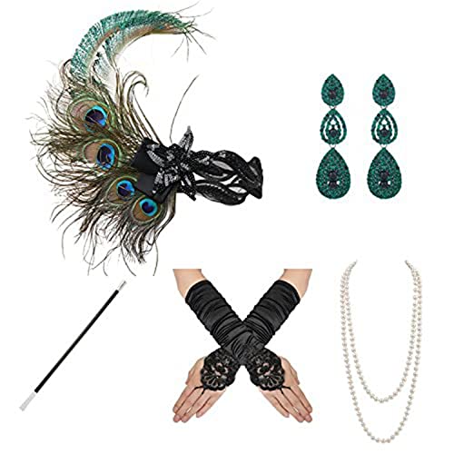 Kalttoy Flapper-Zubehör für Damen, Party-Kostüm, Stirnband, Halskette, Ohrringe, Handschuhe, Halter für Cocktail-Party, Abschlussball Kalttoy Flapper-Zubehör für Damen, Party-Kostüm, Stirnband, Halskette, Ohrringe, Handschuhe, Halter für Cocktail-Party, Abschlussball von Kalttoy