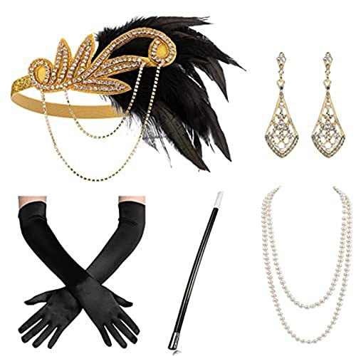 Kalttoy Flapper-Zubehör für Damen, Party-Kostüm, Stirnband, Halskette, Ohrringe, Handschuhe, Halter für Cocktail-Party, Abschlussball Kalttoy Flapper-Zubehör für Damen, Party-Kostüm, Stirnband, Halskette, Ohrringe, Handschuhe, Halter für Cocktail-Party, Abschlussball von Kalttoy