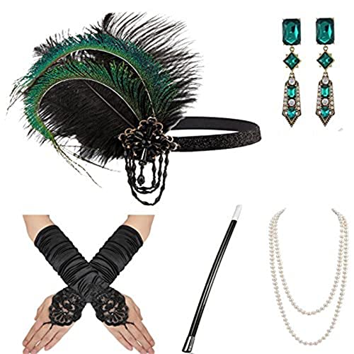 Kalttoy Flapper-Zubehör für Damen, Party-Kostüm, Stirnband, Halskette, Ohrringe, Handschuhe, Halter für Cocktail-Party, Abschlussball Kalttoy Flapper-Zubehör für Damen, Party-Kostüm, Stirnband, Halskette, Ohrringe, Handschuhe, Halter für Cocktail-Party, Abschlussball von Kalttoy