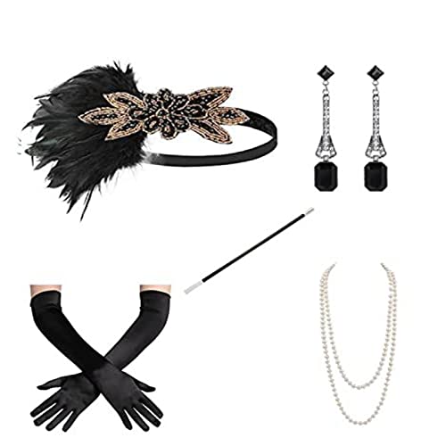 Kalttoy Flapper-Zubehör für Damen, Party-Kostüm, Stirnband, Halskette, Ohrringe, Handschuhe, Halter für Cocktail-Party, Abschlussball Kalttoy Flapper-Zubehör für Damen, Party-Kostüm, Stirnband, Halskette, Ohrringe, Handschuhe, Halter für Cocktail-Party, Abschlussball von Kalttoy