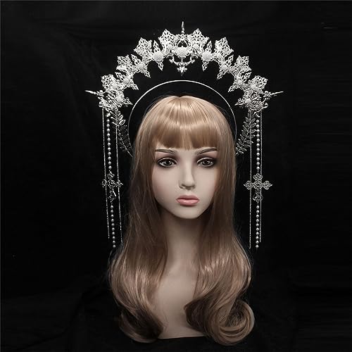 Kalttoy SunGoddess Haarreif mit Krone, Vintage-Stil, Jungfrau-Mary-HaloHaarband, Halloween-Party-Kostüm-Set, Dame Kopfschmuck von Kalttoy