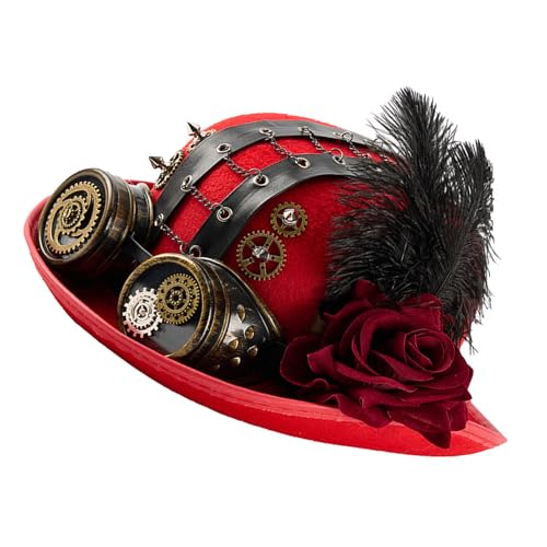 Kalttoy Unisex Punk Jazzy-Hut mit industrieller Zahnradkette und Brille, dunkle Rose, Blume für Cosplay und Themenveranstaltungen, Gothic, Halloween, Hut mit Brille Kalttoy Unisex Punk Jazzy-Hut mit industrieller Zahnradkette und Brille, dunkle Rose, Blume für Cosplay und Themenveranstaltungen, Gothic, Halloween, Hut mit Brille von Kalttoy
