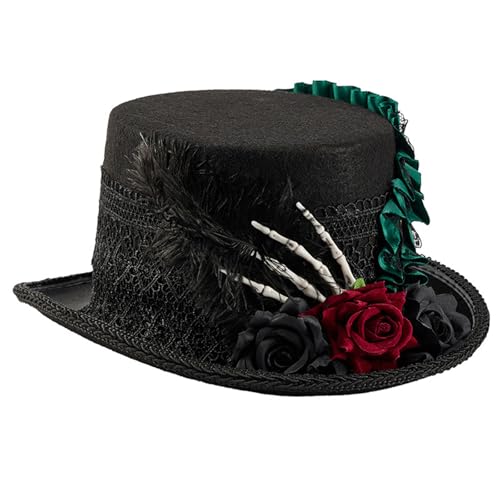 Punk-Hut mit Spitzen-Design und Skeleon-Handdekorationen für Punk, Cosplay, Kostümpartys, Verkleidungszubehör, viktorianischer Hut für Cosplayer Punk-Hut mit Spitzen-Design und Skeleon-Handdekorationen für Punk, Cosplay, Kostümpartys, Verkleidungszubehör, viktorianischer Hut für Cosplayer von Kalttoy