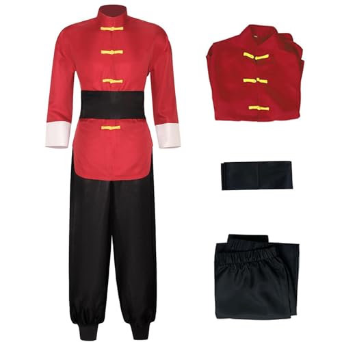 Herren Cosplay Kostüm Rot RANMA Outfits Kung Fu-Set Halloween Party, Rot/Ausflug, einfarbig (Getaway Solids), XXL von Kamcer