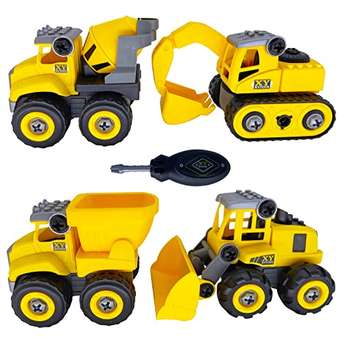 KanCai 4-in-1 zerlegbare Baufahrzeuge Bagger LKW-Spielzeug, DIY-BAU-Lernspielzeug-Set für Jungen und Mädchen 3 4 5 6 Jahre alt (Baufahrzeuge) von KanCai