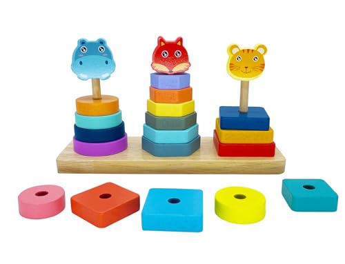 KanCai Dreisäulenturm Holzform Sortierspielzeug Pädagogische sensorische passende Bausteine Spielzeug Entwicklung Sortieren Stapeln Spielzeug für Babys von KanCai