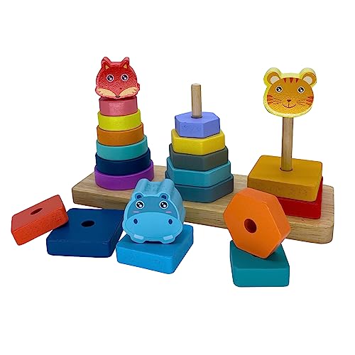 KanCai Dreisäulenturm Holzform Sortierspielzeug Pädagogische sensorische passende Bausteine Spielzeug Entwicklung Sortieren Stapeln Spielzeug für Babys von KanCai