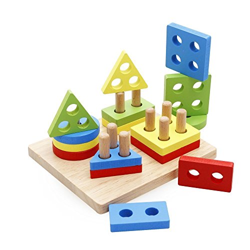 KanCai Holz Puzzles Kinder Kleinkind Geometrische Stacking Spiel Farben und Formen Sortierung Spiel Pädagogisches Spielzeug von KanCai