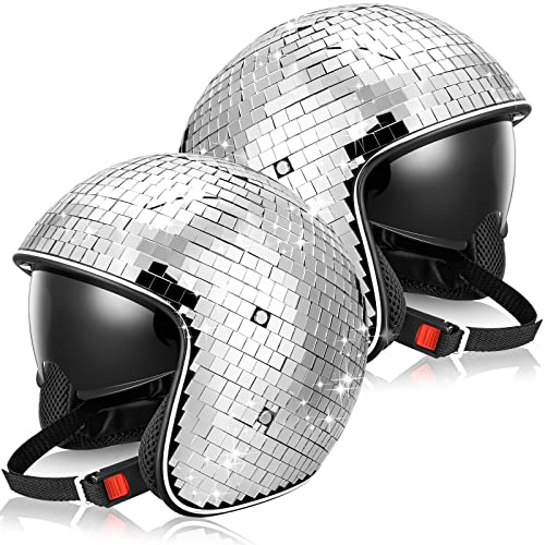 Kanayu 2 Stück Discoball-Helm mit einziehbarem Visier, Glitzer, Spiegel, Glas, Discokugel-Hut für DJ-Club-Partys (Silber) von Kanayu