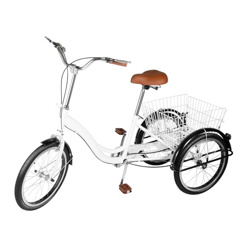 Kanbihao 20 Zoll Dreirad für Erwachsene, 3 Rad Fahrrad mit Einkaufskorb Weiß Schaltung Tricycle für Erholung, Einkaufen, Picknicks, Reisen von Kanbihao