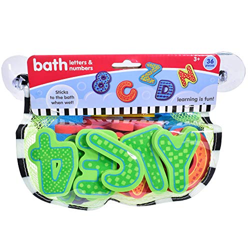 KandyToys Badespielzeug mit Zahlen und Buchstaben in hängender Tasche, 36 Stück von KandyToys