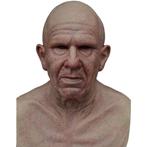 Halloween Old Man Mask, The Elder Old Man Kopfbedeckung Realistische Silikon Maskerade Vollkopf Tricky Requisiten Halloween Kopfschmuck Echte menschliche Horror Perücke Party Requisiten Kopfbedeckung von Kangmeile