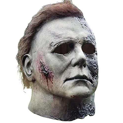 Kangmeile Michael Myer Maske, Halloween Volllatex Masken Haar Perücke Gruselige Movie Kostüm, Voller Kopf Michael Myer Horror Latex Maske Fasching Kostüm Requisiten Narbe Gesichtsbedeckung Halloween von Kangmeile