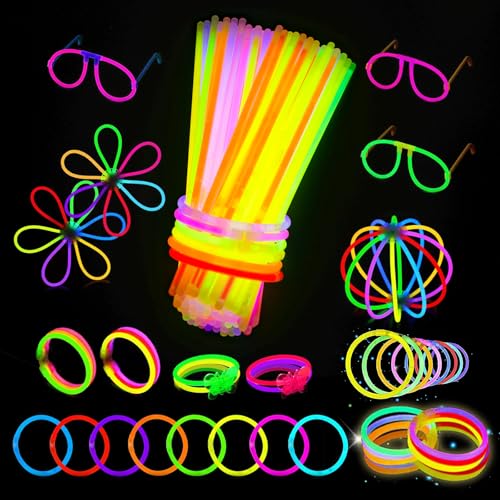 Kangtaixin 100 Knicklichter Leuchtstäbe mit 7 Farben & 122 Verbindern für Armbänder, Neon Deko für Geburtstag, Hochzeit, Silvester & Feuerwerk, Kindergeburtstag Deko & Mitbringsel von Kangtaixin