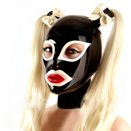 Kangxinsheng Schwarze Latexmaske,Handgefertigte Latexhaube Mit Perücke und Reißverschluss Hinten für Cosplay Kostüme-XXL von Kangxinsheng