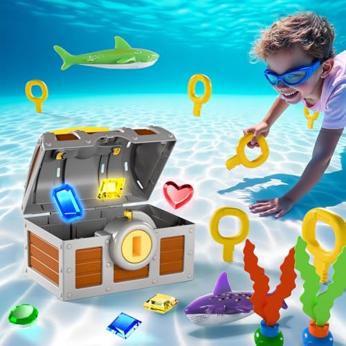 Tauchjuwel Pool Spielzeug, Großes Schatzstruhe Water Tauchspiel Mit Keys Edelsteinfisch, Tauchspielzeug Kinder Unterwasser EdelsteinSchwimmen Training Wasserspielzeug Für 3 4 5 6 Jahre Alte Kleinkinds von Kanoauo