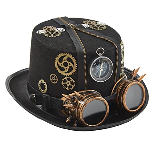 Kaohxzklcn Steampunk-Hut, Steampunk-Hut, Zeitreisende, Halloween-Party, Steampunk-Hut für Herren, mit Brille, Steampunk-Zubehör, Steampunk-Hut mit Brille von Kaohxzklcn