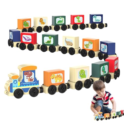 Holz Zug Spielzeug, Magnetisches Fahrzeug Eisenbahn Set Mit Dinosaurier, Motorikspielzeug Lernspielzeug Geschenk Für 2 3 4 5 Jahr Junge Mädchen Kinder von Kapaunn