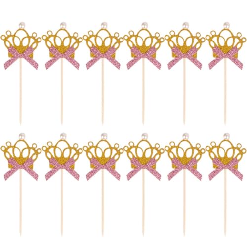 Glitzernde Kronen-Plektren – 12 schillernde kleine Dekorationen für Cupcakes und Geburtstagskuchenaufsätze von Kapmore