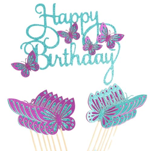 【Schmetterling Glitzer Kuchen Dekoration】13 Stück Set Cupcake Topper Papier für Geburtstagsfeiern von Kapmore