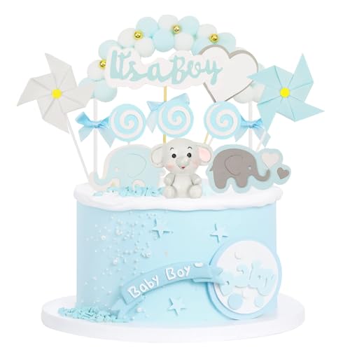 Kapokr 17 Stück Tortendeko Taufe Elefant Junge Blau Baby Shower Deko für Babyparty Gender Reveal Partydeko von Kapokr