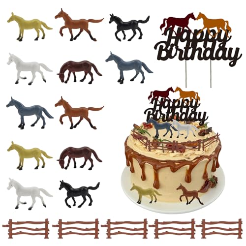 Kapokr 19 Stück Tortendeko Pferd Mini Pferde Deko Geburtstag Tortenaufleger Pferd 3D-Kunststoff Pferde Geburtstagsdeko für Thema Party Torte Dekorationen und Mikrolandschaft von Kapokr