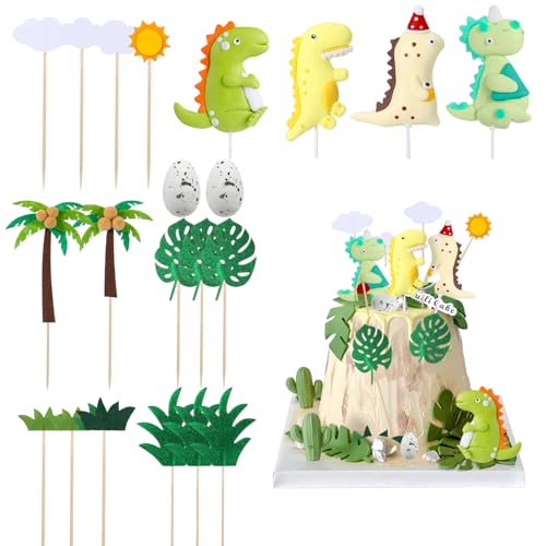 Kapokr 25 Stück Dino Geburtstag Deko - 3D Dinosaurier Kuchen Deko - Dschungel Tortendeko für Jungen Babyparty und Dinosaurier-Thema Party von Kapokr