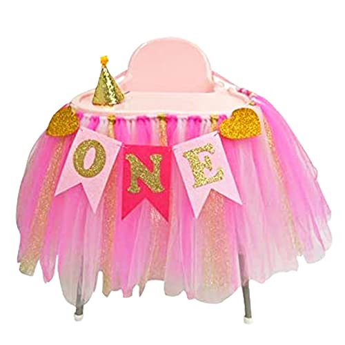 Kaptin Baby 1. Geburtstag Baby Gold Pink Tutu Rock und Banner für Kinderstuhl Dekoration für Partyzubehör (Rosa) von Kaptin