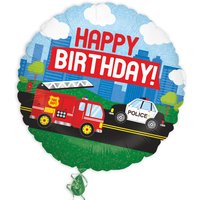 Folienballon Happy Birthday Feuerwehr & Polizei, Ø 35cm Folienballon Happy Birthday Feuerwehr & Polizei, Ø 35cm von Karaloon GmbH