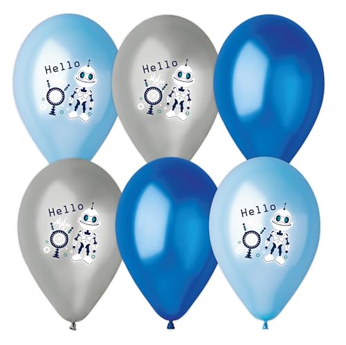 6 Luftballons bunt sortiert teilweise bedruckt zum Thema Hello Robot, 28-30 cm/11 inch von Karaloon