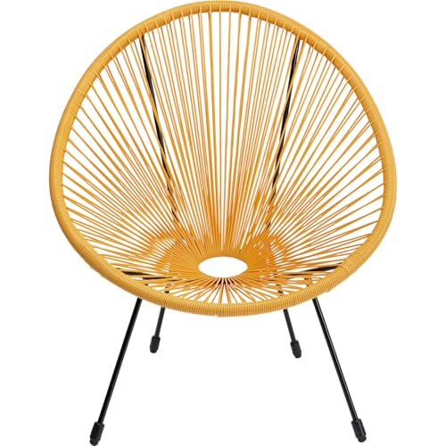 Kare Design Sessel Acapulco, Gelb, Indoor und Outdoor Stuhl im Retro-Design, Gartenstuhl, Relaxsessel für Balkon, Garten, Terrasse, Schwarzes Stahlgestell, 85x73x78 cm (H/B/T) von Kare