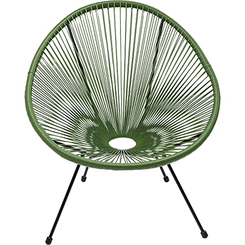 Kare Design Sessel Acapulco, Grün, Indoor und Outdoor Stuhl im Retro-Design, Gartenstuhl, Relaxsessel für Balkon, Garten, Terrasse, Schwarzes Stahlgestell, 85x73x78 cm (H/B/T) von Kare