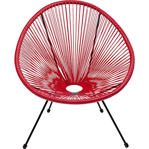 Kare Design Sessel Acapulco, Rot, Indoor und Outdoor Stuhl im Retro-Design, Gartenstuhl, Relaxsessel für Balkon, Garten, Terrasse, Schwarzes Stahlgestell, 85x73x78 cm (H/B/T) von Kare