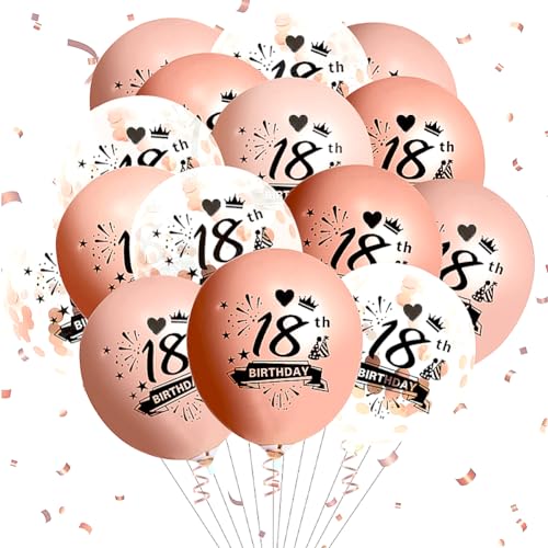 Luftballon 18. Geburtstag Mädchen, 18 Stück Roségold Deko 18. Geburtstag Geburtstagsdeko 18 Jahre Happy Birthday Luftballon, Latex Konfetti Luftballons Dekorations für Party Tisch Deco Anniversaire von Kareeran