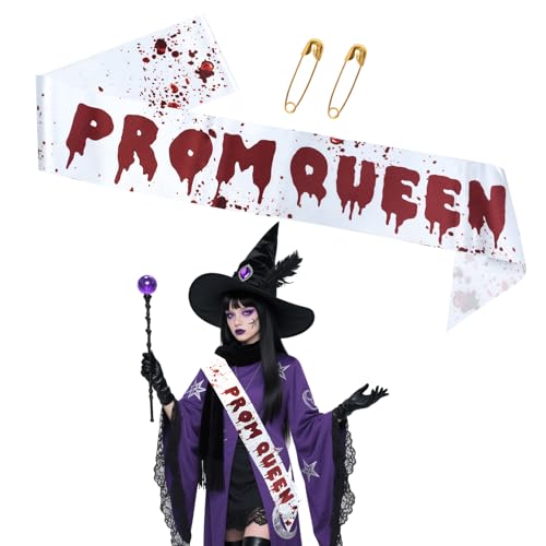 1 x Ballkönigin blutgebeizte Schärpe Halloween Satin Schärpe für Erwachsene Frauen Mädchen Halloween Party Verkleidung Outfit Kostüm 1 x Ballkönigin blutgebeizte Schärpe Halloween Satin Schärpe für Erwachsene Frauen Mädchen Halloween Party Verkleidung Outfit Kostüm von Karjiaja