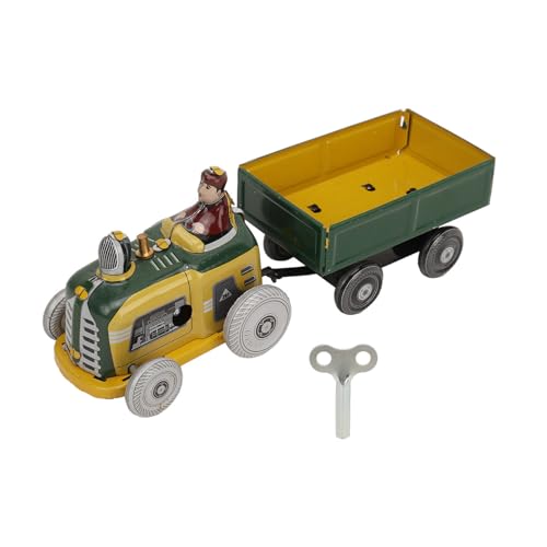 Karlak Weißblech-Traktor Zum Aufziehen, Laufspielzeug aus Metall mit Vintage-LKW-Spielzeuganhänger, Ideal für Sammler und Dekoration Karlak Weißblech-Traktor Zum Aufziehen, Laufspielzeug aus Metall mit Vintage-LKW-Spielzeuganhänger, Ideal für Sammler und Dekoration von Karlak
