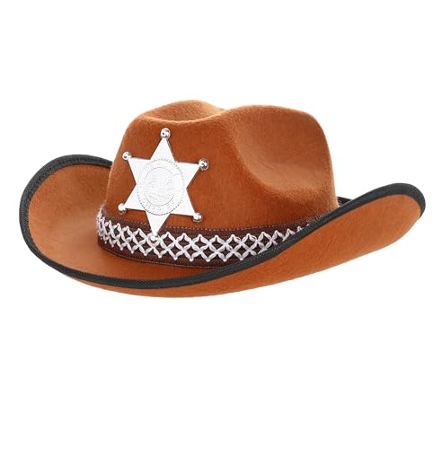 KarneLux Cowboy Hut Braun - Cowgirl Kostüm Zubehör mit Sheriffstern für Karneval, Fasching, Theater oder Halloween von KarneLux