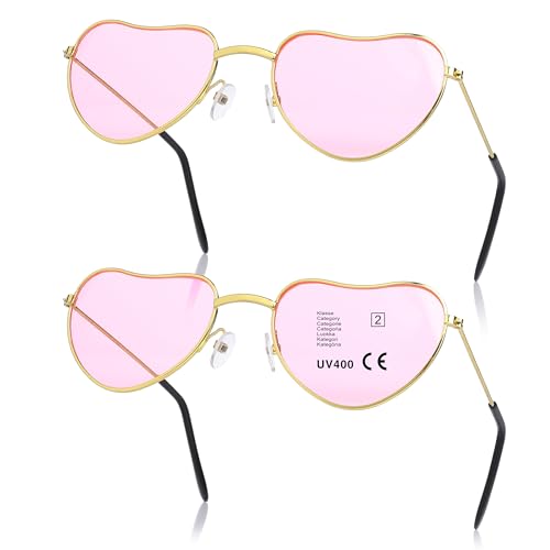 KarneLux Herz Sonnenbrille 2er Set - Rosa Brille in Herz-Form als Zubehör für Hippie Kostüm - Ideales Accessoire für Partys und Festival von KarneLux